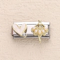 Italian charm link with a gold ballerina with pearls and a white heart with crystal - Ballerina Pearl Heart Style (24)