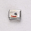 Italienisches Charm-Armbandglied aus Edelstahl mit einem schwarzen Pik-Poker-Motiv - POKER Buchstabkarten