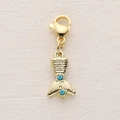 Golden fish tail lobster clasp charm with blue rhinestones for DIY necklaces - Blue Rhinestone Gold Fish Tail (7)
