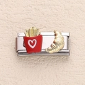 Italian charm link with red french fries and golden croissant charms on stainless steel - Red Fries Croissant Style (26)