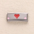 Italian modular charm in stainless steel featuring three red and pink enamel hearts - Three-color Drip Heart Style (27)