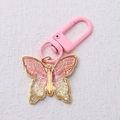Schlüsselanhänger Schmetterling aus rosa Emaille mit Glitzer und Metallclip für Taschen - Rosa