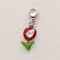 Alloy floral pendant charm with red and green enamel detailing and a silver lobster clasp - Red Green Enamel Stone Heart Flower (10)