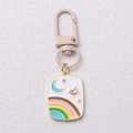 Minimalistischer Emaille-Anhänger mit Regenbogen und Mond an beige mattem Schlüsselring - Regenbogen-Mond-Anhänger-Stil (1)
