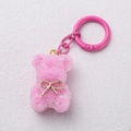 Llavero de oso rosa con purpurina, lazo dorado y cierre de resorte redondo chic - Rosa Rojo