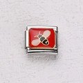 Italienisches Armbandmodul mit roter Emaille und Bienenmuster aus Edelstahl - Biene
