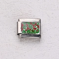 Italienisches Armband-Element aus Edelstahl mit rot-grünem Tiermuster-Design - Abstrakte Punkte