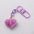 Portachiavi a cuore in resina viola glitterata con catena coordinata e gancio dorato - Stile Cuore Viola Glitter (4)