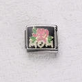 Italienisches Charm-Modul aus Edelstahl mit schwarzer Emaille Rose und MOM-Schrift - MOM und Rose