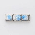 Italian charm link with light blue glitter resin rose in polished stainless steel - Light Blue Glitter Rose No. 2 (2 (Single))