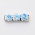 Italian modular charm featuring three light blue resin roses with silver glitter on steel base - Sky Blue Fine Glitter Rose No. 3 (3 (Single))