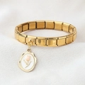 Italian modular charm bracelet in gold stainless steel with a white tulip enamel pendant - White Enamel Pink Tulip Pendant(3)