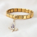 Gold Italian charm bracelet with white enamel butterfly pendant and faux pearl details - White Butterfly Pendant(4)