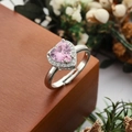 Pink heart-shaped zircon ring with pavé setting and adjustable silver band - Heart Pink Main Stone Halo Style (2) / Adjustable Open Size / Silver