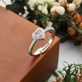 Adjustable pink heart zircon ring with silver-plated band and pavé crystal accents - Heart Pink Main Stone Halo Beaded Band Style (3) / Adjustable Open Size / Silver