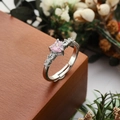 Adjustable silver ring featuring a pink heart-shaped zircon and side stone accents - Heart Pink Main Stone Simple Side Stones Style (4) / Adjustable Open Size / Silver