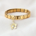 Golden stainless steel modular charm bracelet featuring a yellow enamel flower and pearl - Yellow Flower Pendant(8)