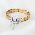 Bracelet italien modulable bicolore avec pendentif nœud en zircone rose sertie - Nœud papillon bicolore or argent avec zircone blanche (7)