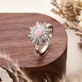 Rotating sunflower ring in silver finish with pink opal center and pavé zircon stones - Sun Flower Rotating Style / Adjustable Open / Pink Zirconia (Silver)