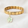 Italian modular gold bracelet with green enamel flower charm and stainless steel links - Green Flower Pendant(9)