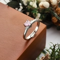 Adjustable silver ring featuring a pink heart-shaped zircon and side stone accents - Heart Pink Main Stone Double Side Stones Style (6) / Open Adjustable / Silver