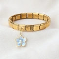 Italian modular charm bracelet in gold stainless steel with light blue floral pendant - Blue Flower Pendant(10)
