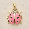 Pink enamel ladybug pendant in gold plated copper with cubic zirconia stones - Pink Ladybug Black Dots (1)