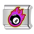 Italian modular charm in stainless steel featuring a black 8-ball with purple flames - Purple Flame 8 Ball Style (2)