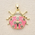 Pink enamel ladybug pendant charm with zircon inlay in gold-plated copper finish - Pink Ladybug Center Rhinestone (2)