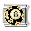Detailed macro of Italian charm link featuring black 8-ball design and colorful stars - Red Star 8 Ball Style (4)