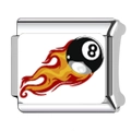 Italian charm bracelet link with silver metal base and flaming number 8 billiard ball - Yellow Flame 8 Ball Style (7)