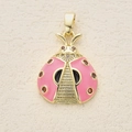 Golden ladybug charm with pink enamel wings and sparkling zircon stone details - Pink Ladybug Brown Eyes (4)