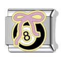 Italian modular charm link in stainless steel with black 8-ball and pink bow design - Pink Bowknot 8 Ball Style (1)
