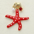Red starfish necklace pendant with gold diamond-encrusted clasp and pearl accent - Red and White Dotted Seastar Style (4)