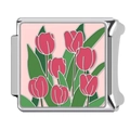 Italian charm link for DIY bracelet with pink tulip flower design on stainless steel - Pink Tulip Pink Base (7)