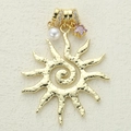 Golden sun pendant with hammered texture, pearl accent, and pink star stone charm - Golden Spiral Sun Style (2)