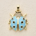 Vergoldeter Marienkäfer-Anhänger mit himmelblauer Emaille und funkelnden Zirkonia - Blauer Marienkäfer Schwarze Punkte (6)