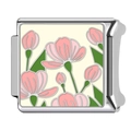 Italienischer Charm-Link mit rosa Tulpe-Emaille auf Edelstahl-Modularmband-Teil - Rosa Tulpen (1)