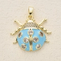 Vergoldeter Marienkäfer-Anhänger mit himmelblauer Emaille und funkelnden Kristallen - Blauer Marienkäfer Strass Punkte (7)