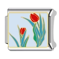 Italienisches Charm-Glied mit roten Tulpen und Goldakzenten auf hellem Edelstahl - Rote Tulpe Hellblauer Boden (2)