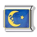 Italian modular charm link in stainless steel with blue enamel moon and stars night sky - Simple Moon and Star (YK25) / Blue/Steel