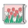 Italienischer Edelstahl-Modul-Charm mit rot-weißem Tulpenmuster aus Emaille-Handwerk - Rot-Weiße Tulpe Hellrosa Boden (3)