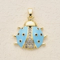 Vergoldeter Marienkäfer-Anhänger mit himmelblauer Emaille und schwarzen Steinen - Blauer Marienkäfer Mitte Mikroeingelegt (8)
