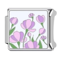 Italienisches Modul-Charm aus Edelstahl mit bunt handbemalten Emaille-Blumenmustern - Rosa-Lila Blume Weißer Boden (4)