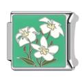 Italian charm link with white enamel flowers on green background for DIY bracelets - White Flower Green Base (6)