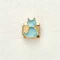 Maglia charm italiana con gatto in smalto azzurro e placcatura in oro per bracciali - Gatto Blu Chiaro (1)