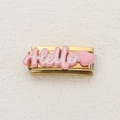 Italian charm link in gold with 3D pink Hello text and heart for DIY bracelets - Pink Hello Style (1)