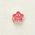 Charm italiano con fiore in resina rosa e faccina argentata su base in metallo dorato - Fiore Sorridente Rosa (2)
