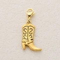 Golden cowboy boot charm pendant with lobster clasp and western style engravings - Engraved Cowboy Boot Style