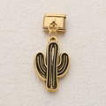 Italian charm link in gold stainless steel featuring a cactus pendant with black enamel - Enamel Cactus Style (6)